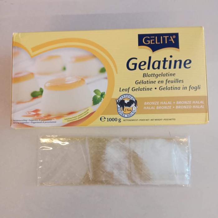 

Ready" Gelatin Lembaran Isi 6 Pcs/Gelatin Bubuk 100Gr/Gelita Gelatin Lembaran