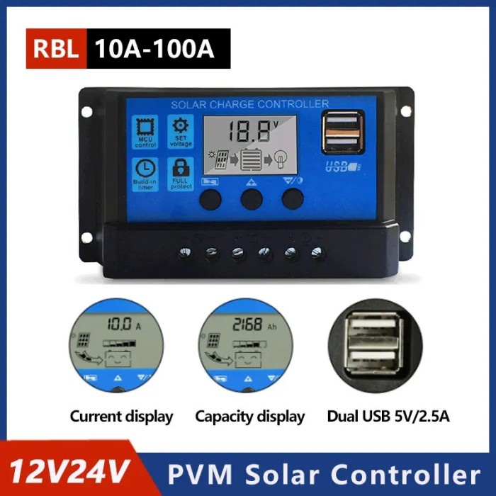 100A Solar Charge Controller Solar Panel Controller 12V/24V