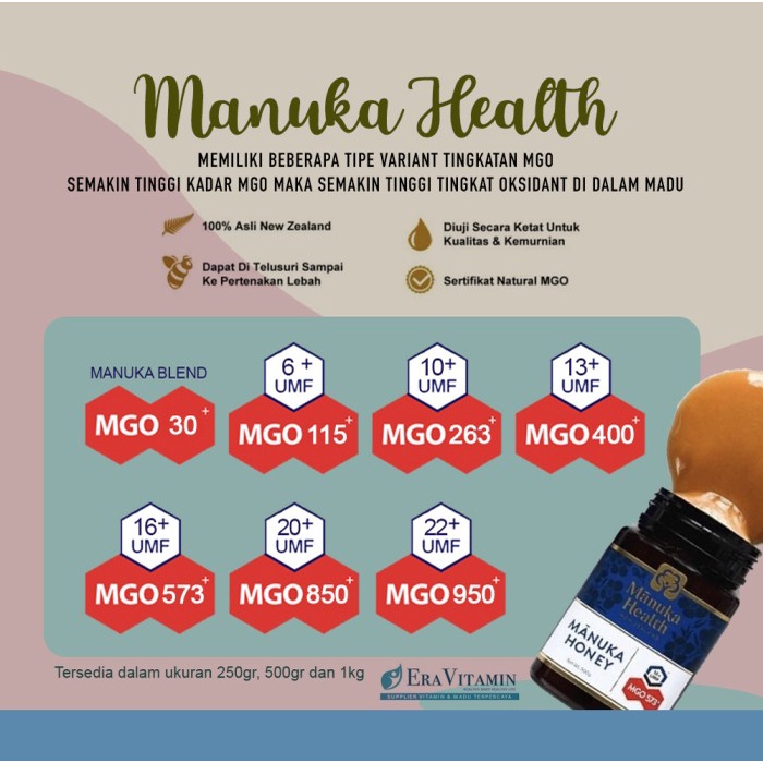 

BARANG TERLARIS (ASLI) Manuka Health MGO 100+ (500gr) - Madu Manuka Honey 115+