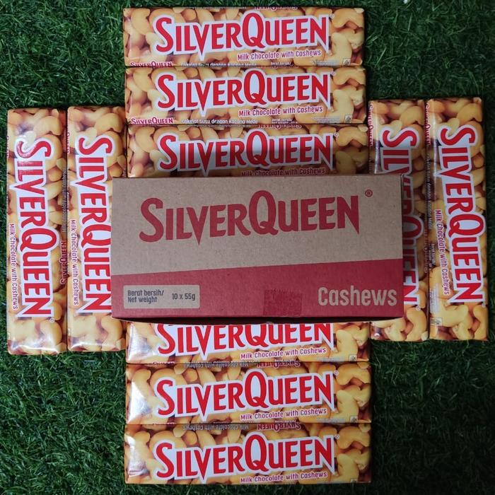 

SILVERQUEEN 55 GRAM BESAR 1 BOX ISI 10 PCS varian Almonds with Milk chocolate Milk Chocolate With