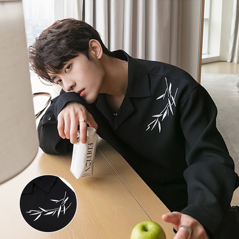 BIG PROMO Kemeja Korean Style Pria Kemeja Kasual Pria Baju Kemeja Cowok V Neck Kemeja Lengan Panjang