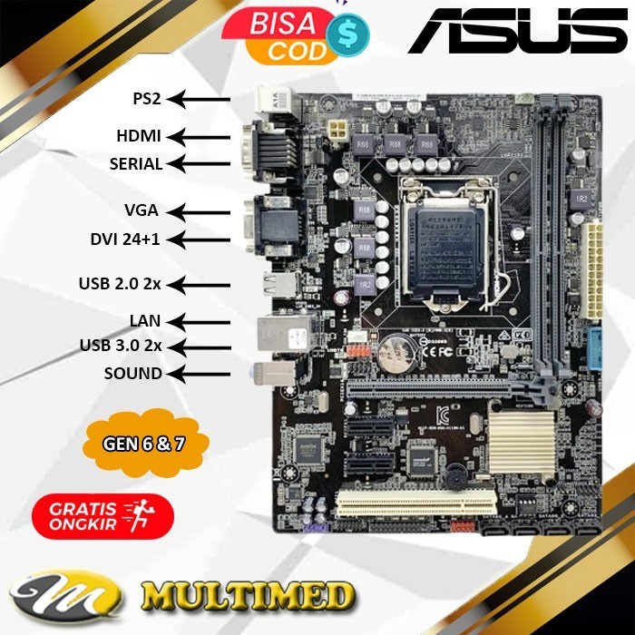 Motherboard Mobo H110 Socket LGA 1151 DDR4 Untuk Gen 6 / Gen 7