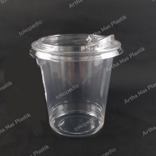 Plastic Cup Strawless PET 12/14 oz - Gelas PET + Strawless Lid @50 Pcs