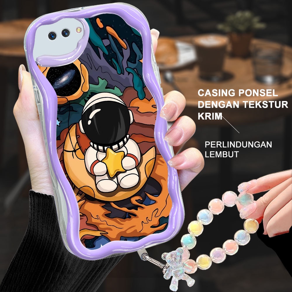 Duang OPPO A1K A3S A12E A5 K10 A96 F9 PRO  Terbaru Casing HP Pola NASA kartun Soft case Cover + Lany