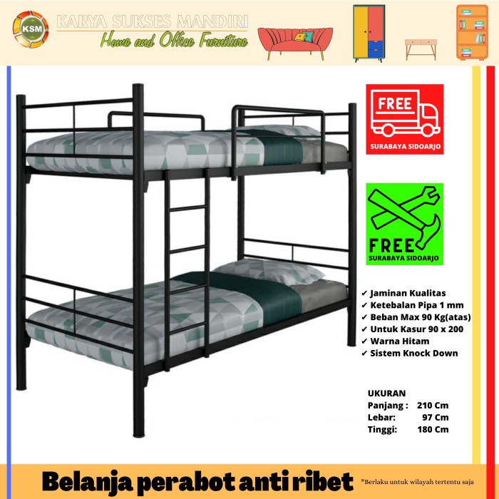 Ranjang Dipan Tempat Tidur Susun Tingkat Rangka Besi (Ranjang Saja)
