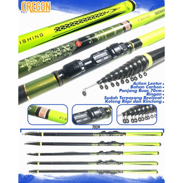 Joran Tegek Kolong Oregon Atlantis Bahan Carbon Karakter Medium dengan Action Kaku dan Panjang Ruas