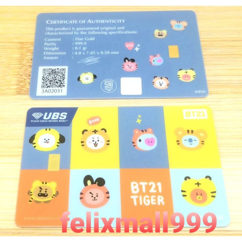 GIFT SERIES KARTU UBS BT21 TIGER 0.1 GR SANRIO MELODY EMOJI GUDETAMA