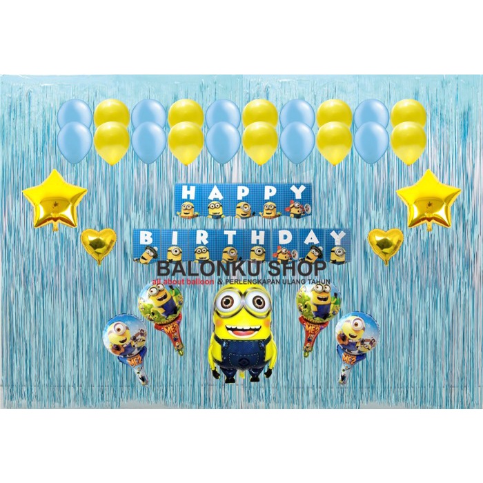 Paket Balon Dekorasi Tema Minion / Balon Set Happy BIrthday Minion