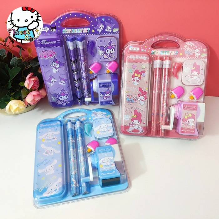 

Set Alat Tulis SANRIO Kotak Pensil Penggaris Penghapus Rautan Pen Grip Souvenir Goodie Bag Kado Anak