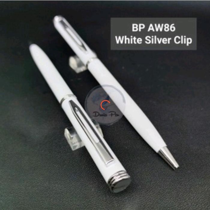 

BollpointvMetal White Silver Clip Gratis Box & Grafir Nama Alat Tulis Kode 1366