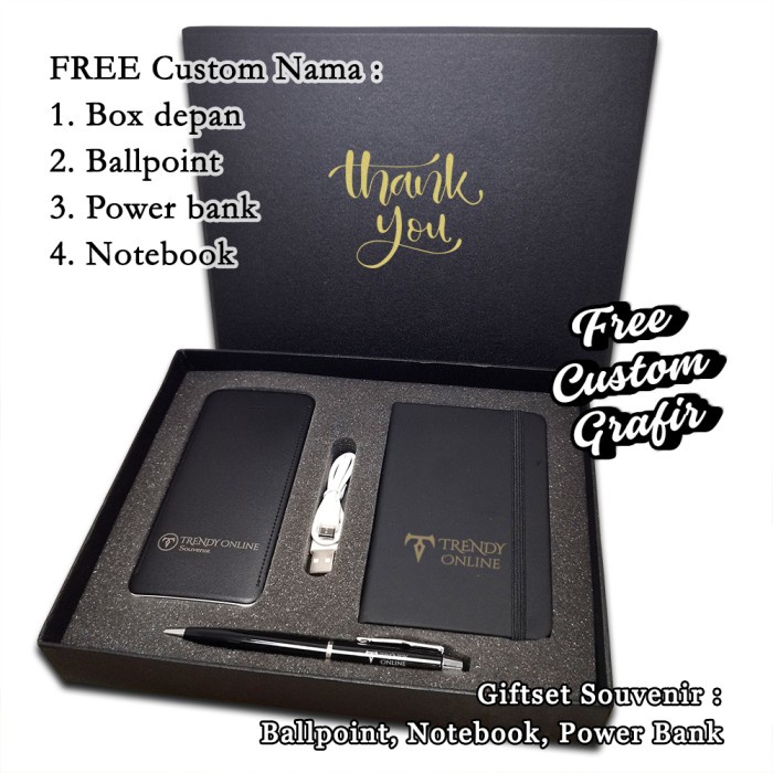 

Gift set Hampers, Souvenir Bolpoin Notebook Powerbank 10.000mAh Custom Kode 678
