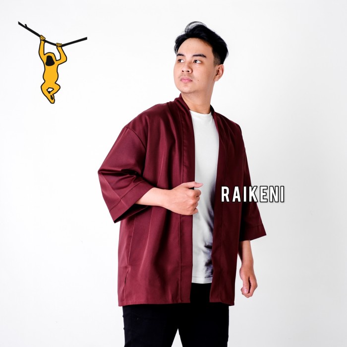 KIMONO PRIA MERAH MAROON OUTER PRIA JAKET PRIA CARDIGAN PRIA