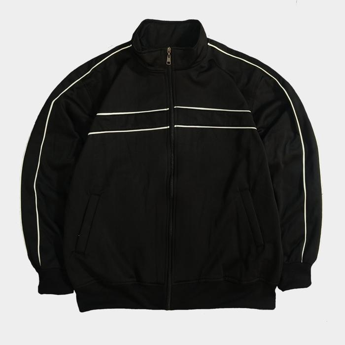 TRACKTOP JAKET CASUAL VINTAGE LINE TWO WHITE JAKET TRACKTOP POLOS UNISEX WARNA HITAM PANJANG SIMPLE