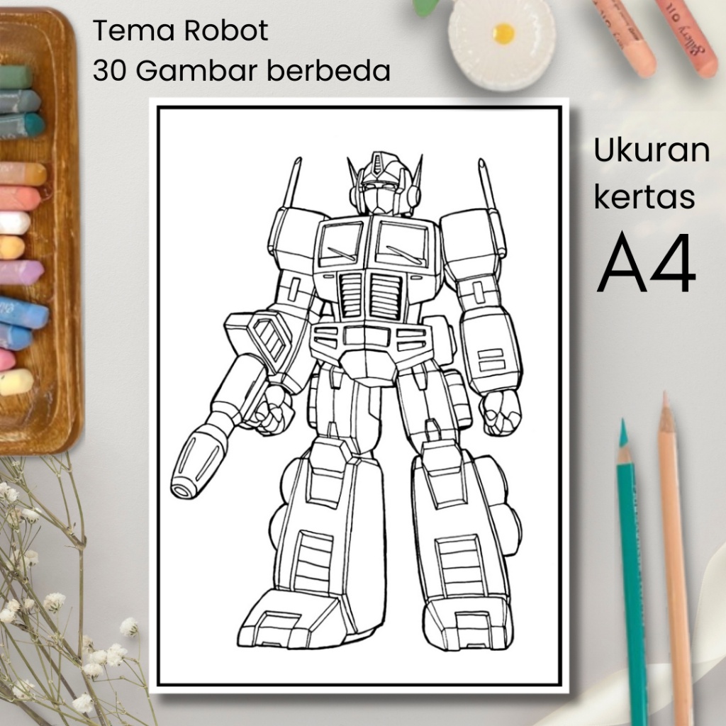 Unik 30 Gambar Kertas Mewarnai Anak / Coloring / Sketa Tema Robot