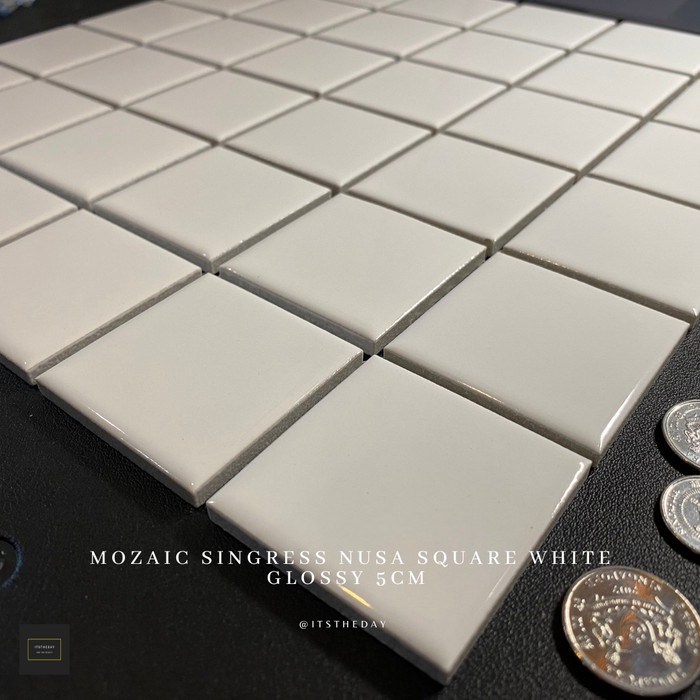 Top Mozaik Impor Mosaik Singress Nusa Square White Glossy Kotak Putih 5cm