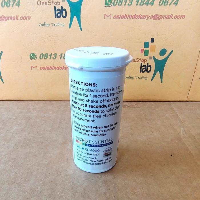 JTTOP" CHLORINE TEST STRIP 0-1000 PPM 100 STRIPS/VIAL HYDRION CAT. CH-1000