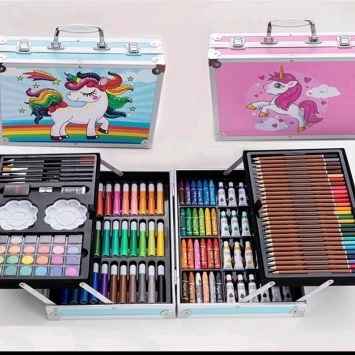 

alat mewarnai koper besi crayon pensil warna spidol marker dan cat air 145 psc