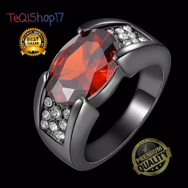 Cincin Pria Wanita Black Red Diamond