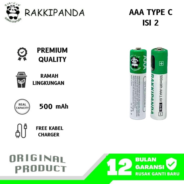 Ready Jt Rakkipanda Baterai Type-C Usb Rechargeable Ukuran Aaa