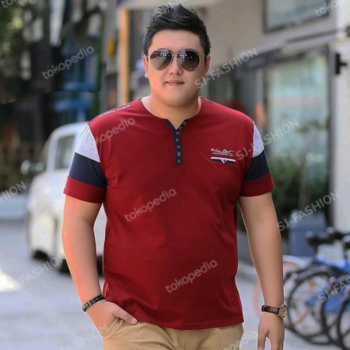 KAOS PENDEK KANCING CASUAL PRIA JUMBO BIG SIZE - XXL FIT XXXL