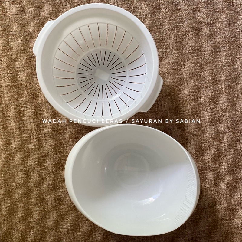 HJE Wadah Pencuci Beras / Wadah Pencuci Sayuran / Baskom pencuci putih