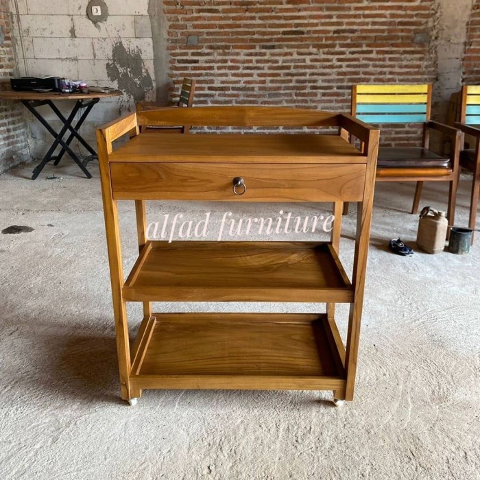 LIMITED EDITION rak dorong serbaguna/meja dapur susun/rak tv dorong kayu jati