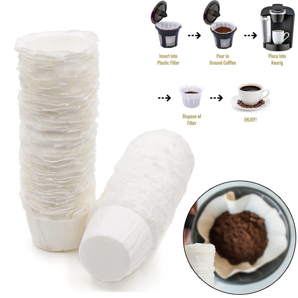 100pcs Disposable Paper Filters Cups Replacement White Coffee Filter Paper Pod for Keurig Capsules C