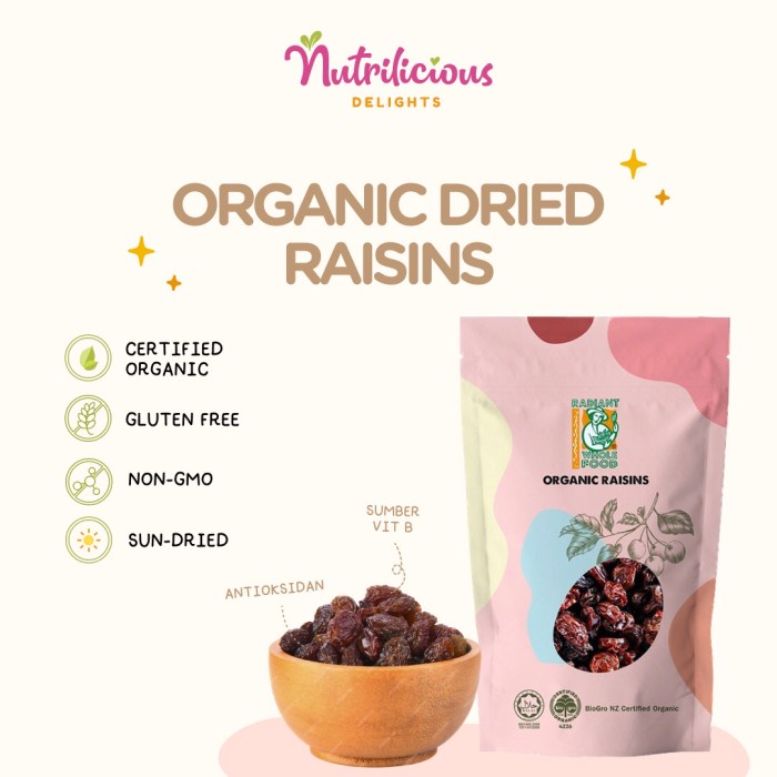 

Organic Sun Dried Raisins Radiant 250 Gram Raisin Kismis Organik