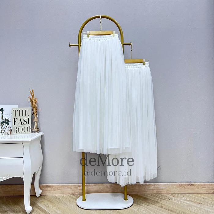 [Demore] - Rok Tutu Tile Panjang Wanita Putih Polos - Bawahan Casual Rempel Dewasa - Tulle Skirt
