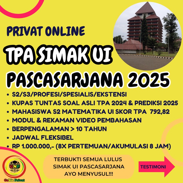 BISA E-FAKTUR Les Privat TPA Simak UI Pascasarjana 2025 (Ganie Privat)