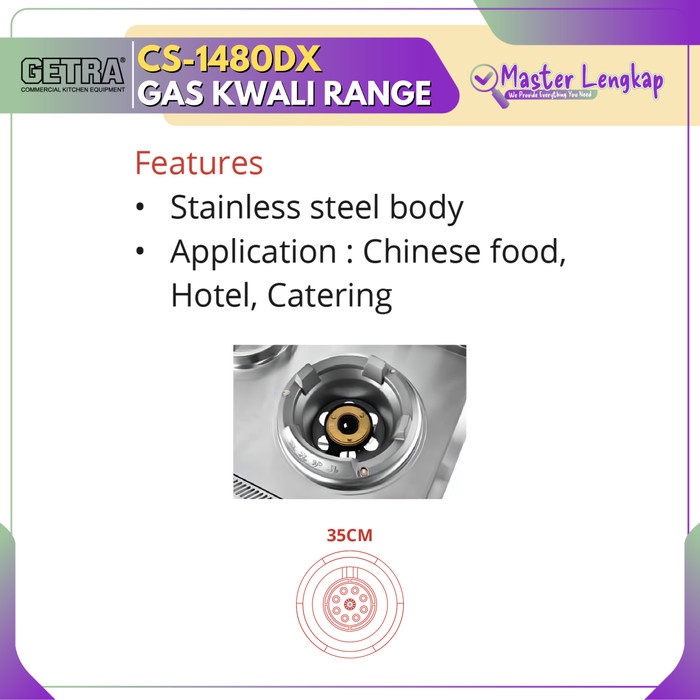 Getra Gas Kwali Range 2 Burner + 1 Soup Ring Cs-1480Dx / Cs1480Dx / Cs 1480Dx - Asli
