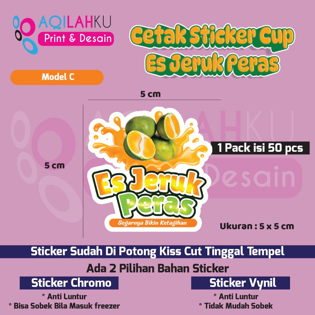 IK Stiker label cup ES Jeruk Peras 1 Pack isi 50 pcs Ready Stock