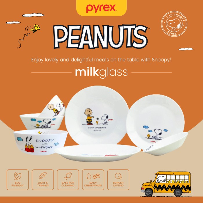 Pyrex Snoopy Dinner Plate & Bowl / Piring Dan Mangkok Makan