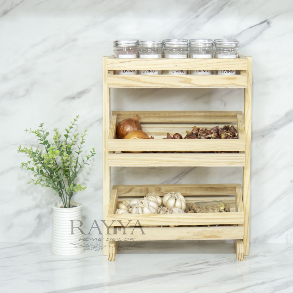 Rak Bawang Kayu 3 Susun / Rak Bumbu Serbaguna