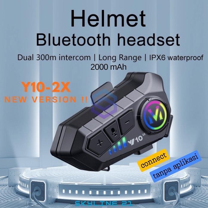 ready stok interkom helm yp10-2x headset bluetooth varian hitam plastik walkie ht - earphone, talkie