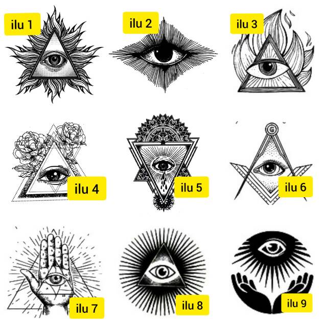 Tato Basic Tahan 5-7 Hari Tato Temporer Iluminati Tato segitiga Tato mata Tato satanic Stiker Tato