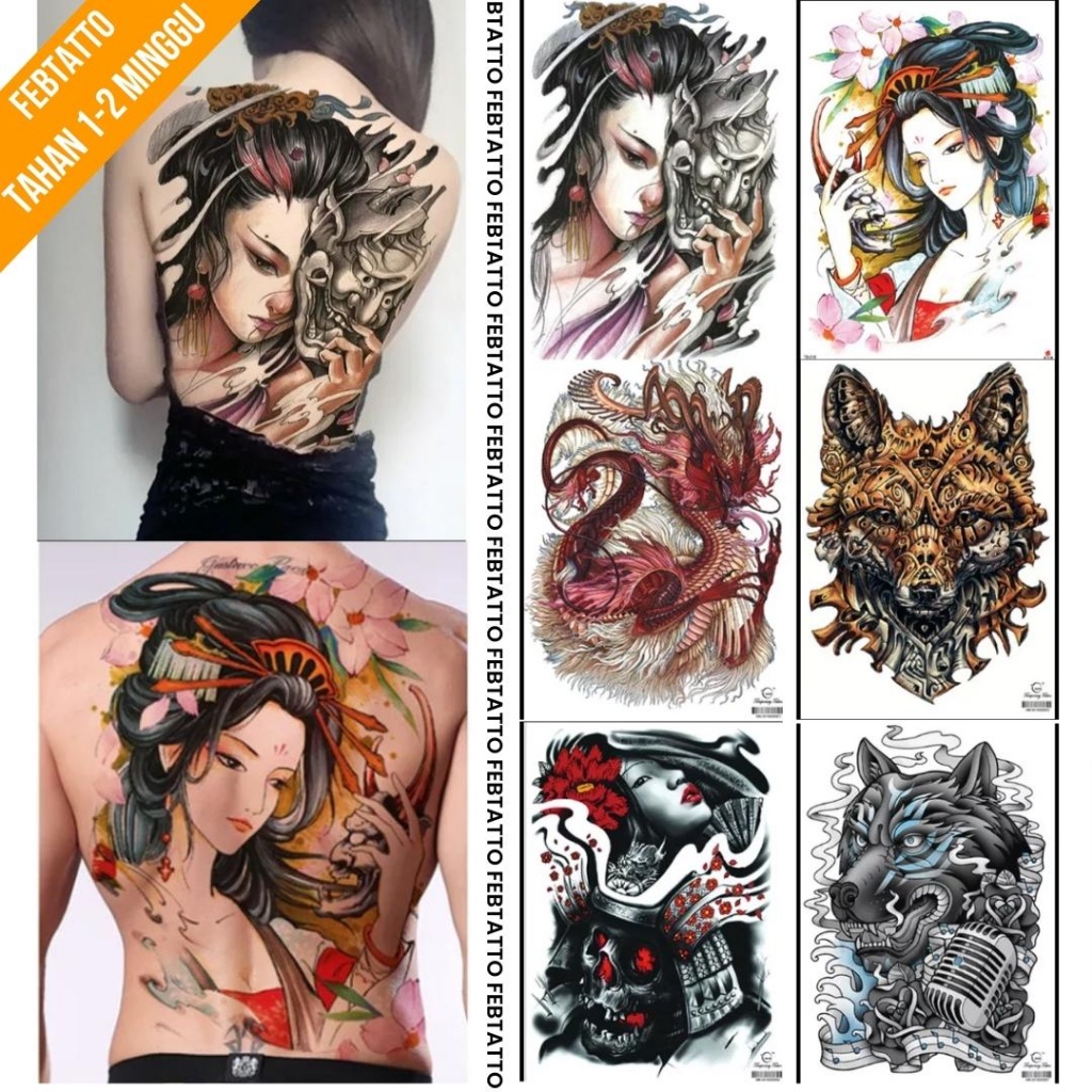 Tato Temporer FULL PUNGGUNG 34x48cm Tato ghesia, naga, serigala TB 015 TB 016