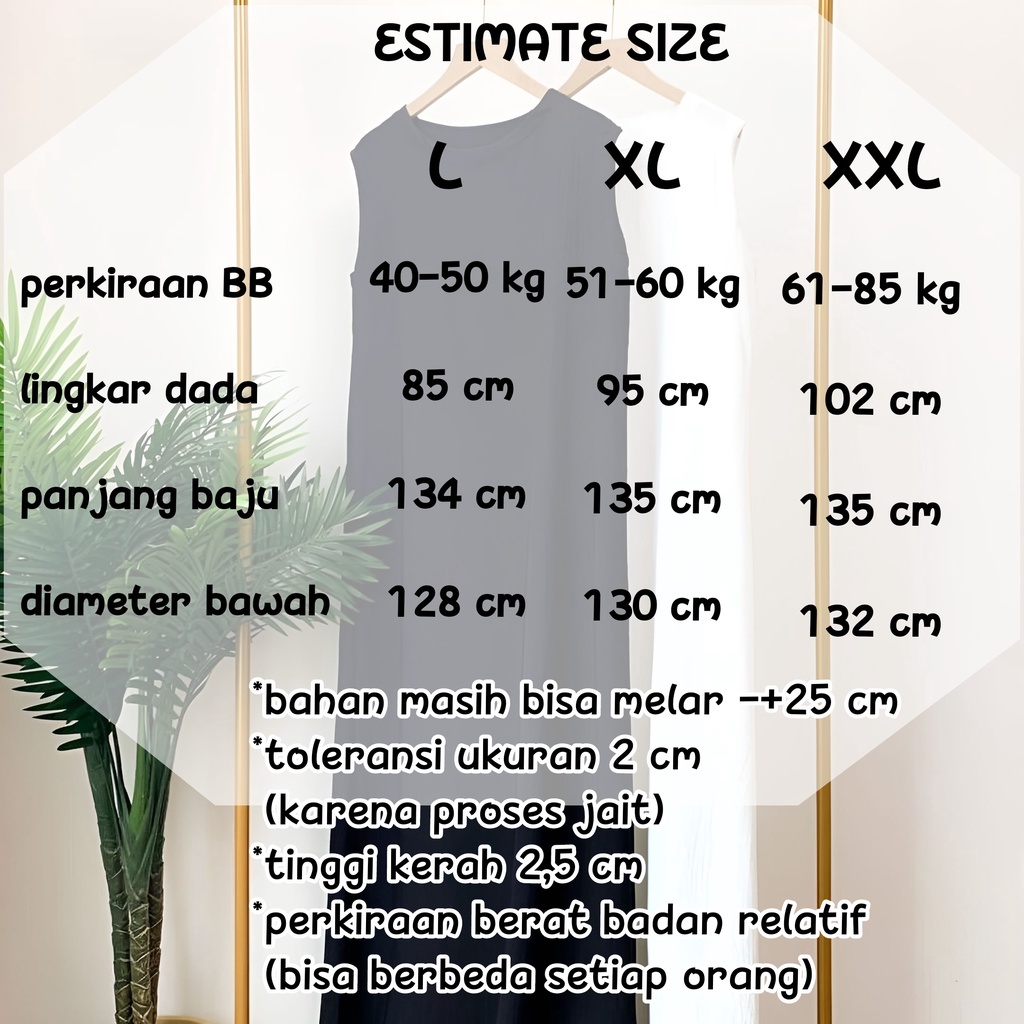 Manset Gamis Inner Lekbong Kutung Tanpa Lengan Polos