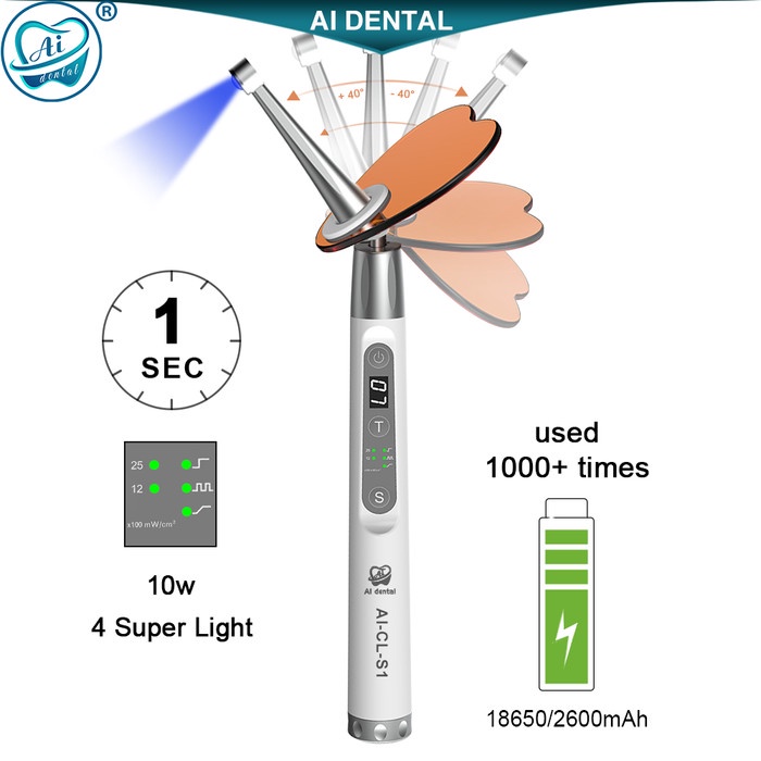 Denta Glow Dental Tools Wireless Led Curing Light 1 Second Cure Lamp 80 Degree Angle Head Swing Moti