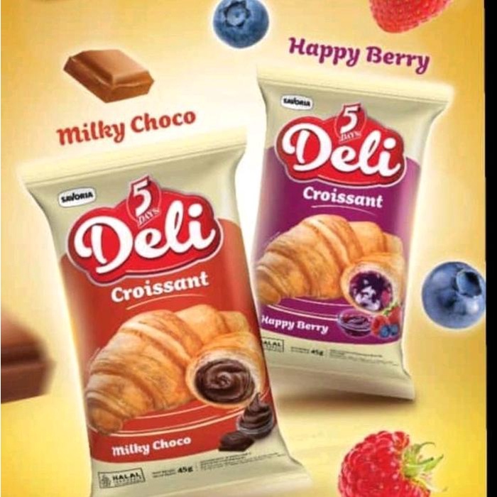 

Roti Deli Croissant 5 Days Milky Choco & Happy Berry 45 gram, 1 Karton Isi 20 Pcs - Snack - Food