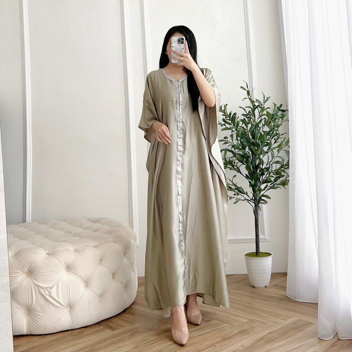 Gystore - Kaftan Satin Silk Muslim Wanita Lebaran Dress Gamis