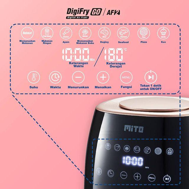 Mito Air Fryer Go Af2 - Digital Air Fryer Mito Af2 - Air Fryer Mito Af 2 - Low Watt Air Fryer -