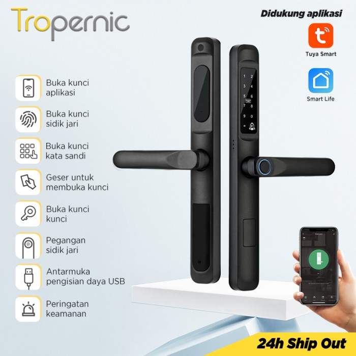 Tuya Smart Door Lock Slim Kunci Pintu Rumah Kunci Pintu Geser Sidik Jari Zinc Alloy Door Lock for