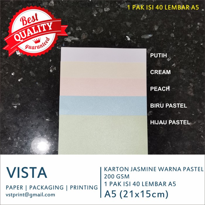 

ATKJaya- Kertas karton Jasmine Warna Putih & Pastel, A5, 1 PAK isi 40 lembar A5