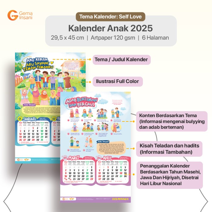 

ATKJaya- Kalender Dinding Anak Islam - Kalendar Gantung Islami Gema Insani - Kelender Muslim 2025