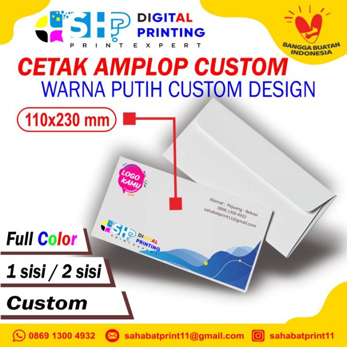 

ATKJaya- Cetak Amplop Kop Surat Custom Murah Ukuran 11x23cm Warna putih