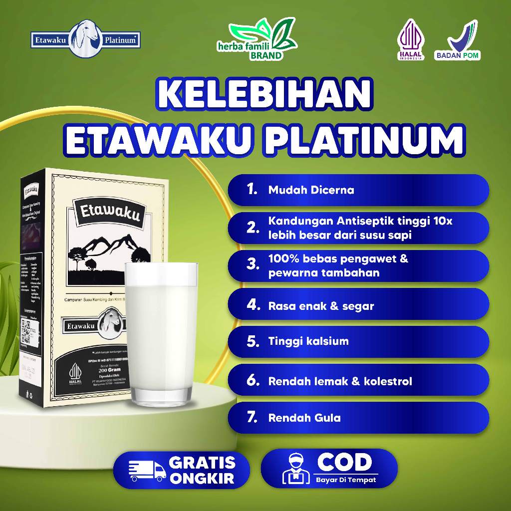

Etawaku Platinum 2 Box Susu Kambing Etawa Bubuk Murni Rendah Gula Tinggi Kalsium Menjaga Kesehatan