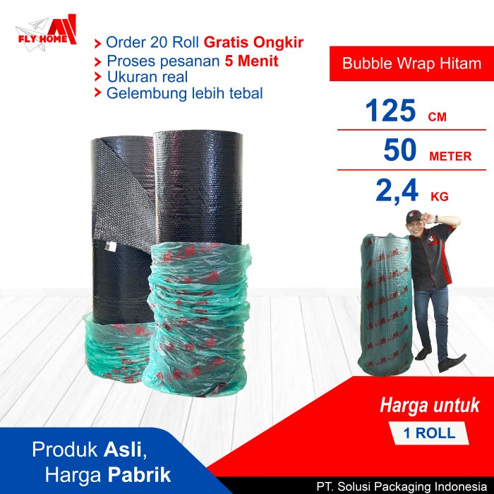 

SOUVEN- FLYHOME Bubble wrap hitam 1 roll 2,4kg bubblewrap 125x50meter Instan