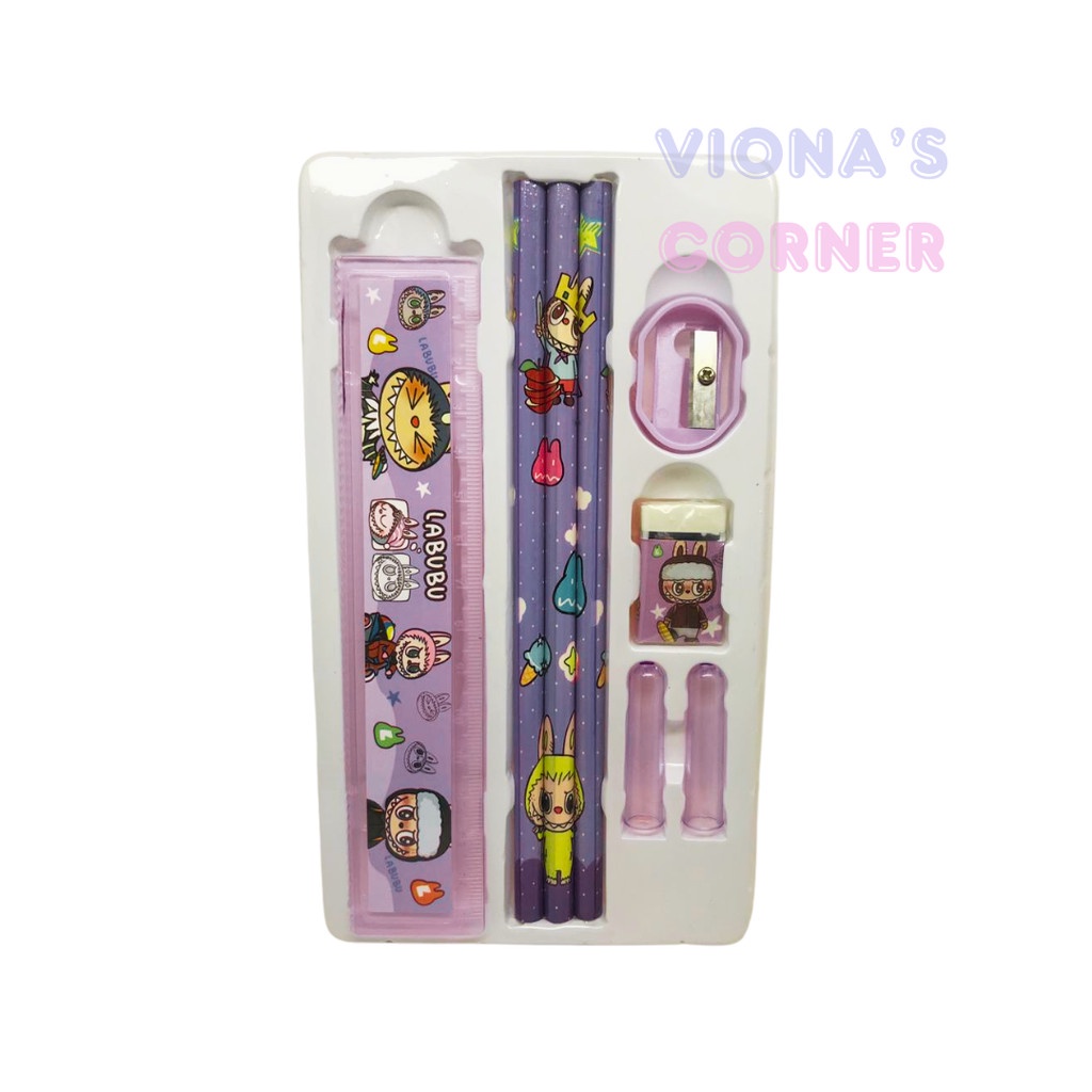 

IK! LABUBU Set Alat Tulis Paket Stationery Anak Sekolah 6 in 1 Pensil penggaris Penghapus Rautan