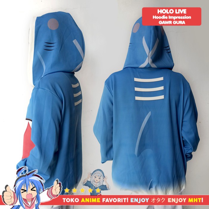 Jaket Hoodie Sweater Anime Holo Live Gawr Gura Impression Cosplay